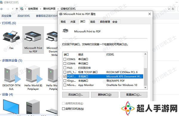 检查打印机端口设置