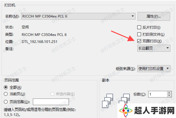 启用双面打印功能