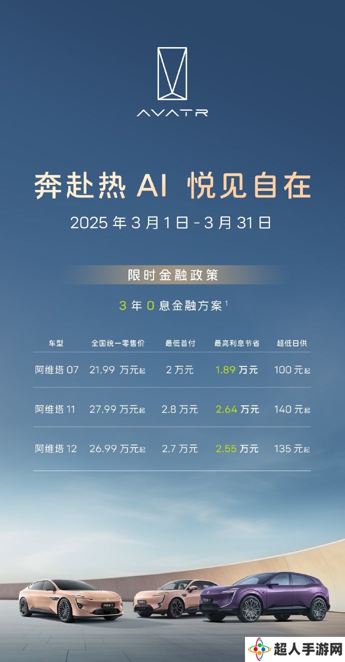 阿维塔三月购车活动：07/11/12 三款车型享 3 年 0 息金融政策